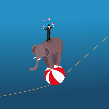 Skillful businessman doing acrobatic isometric 3d vector concept for banner, website, illustration, landing page, flyer, etc.のイラスト素材