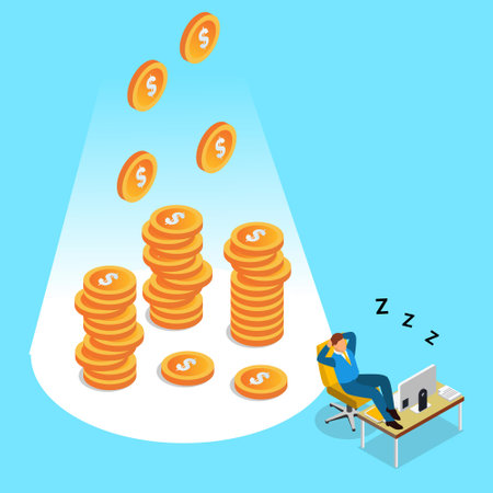 Man sleeping with passive indome isometric 3d vector concept for banner, website, illustration, landing page, flyer, etc.のイラスト素材