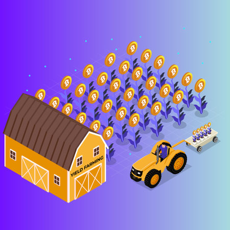 DeFi concept - Yield farming isometric 3d vector concept for banner, website, illustration, landing page, flyer, etc.のイラスト素材