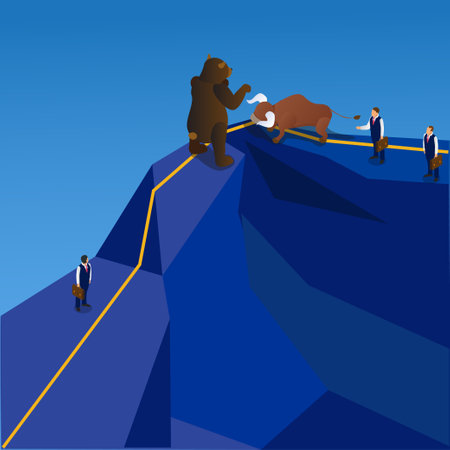 Bullish or bearish market trend isometric 3d vector concept for banner, website, illustration, landing page, flyer, etc.のイラスト素材