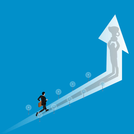 Businessman running toward success isometric 3d vector concept for banner, website, illustration, landing page, flyer, etc.のイラスト素材