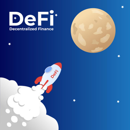 Defi rocket flying to the moon isometric 3d vector concept for banner, website, illustration,...