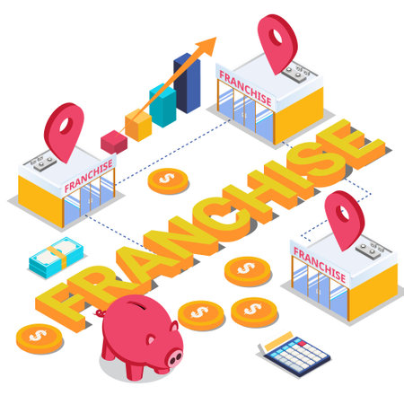 Franchise shops isometric 3d vector concept for banner, website, illustration, landing page, flyer, etc.のイラスト素材
