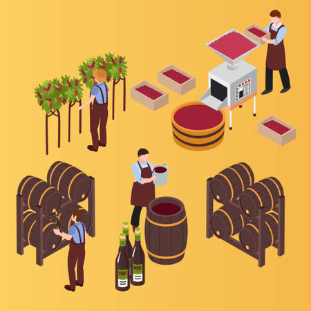 Wine production industry isometric 3d vector concept for banner, website, illustration, landing...