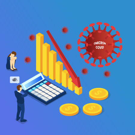 Economic crisis caused by Covid isometric 3d vector concept for banner, website, illustration, landing page, flyer, etc.のイラスト素材