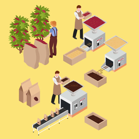 Coffee production industry isometric 3d vector concept for banner, website, illustration, landing page, flyer, etc.のイラスト素材