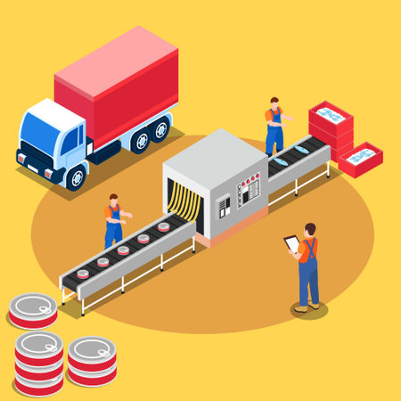Seafood canned fish industry isometric 3d vector concept for banner, website, illustration, landing page, flyer, etc.のイラスト素材