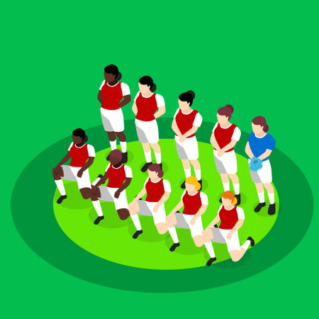 Woman soccer team isometric 3d vector concept for banner, website, illustration, landing page, flyer, etc.のイラスト素材