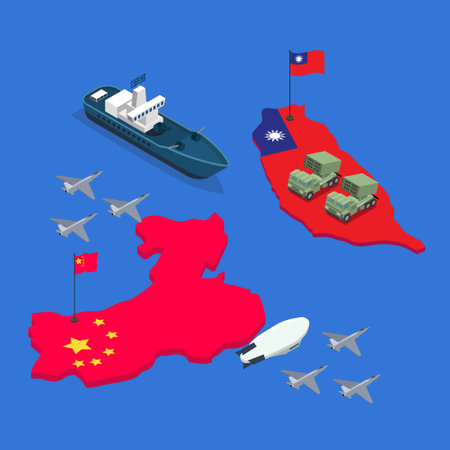 China vs Taiwan conflict isometric 3d vector concept for banner, website, illustration, landing page, flyer, etc.のイラスト素材