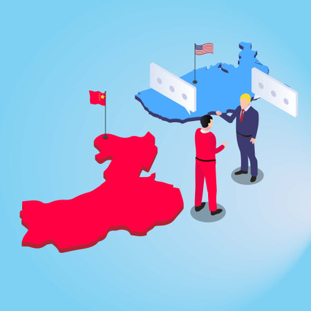 USA and China trade negotiation isometric 3d vector concept for banner, website, illustration, landing page, flyer, etc.のイラスト素材