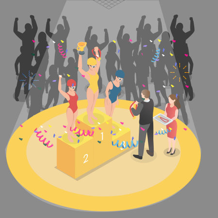 Winning Swimming competition isometric 3d vector concept for banner, website, illustration, landing page, flyer, etc.のイラスト素材