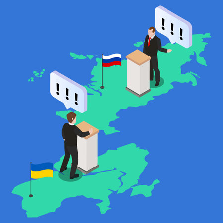 Russia and Ukraine diplomacy talk isometric 3d vector concept for banner, website, illustration, landing page, flyer, etc.のイラスト素材