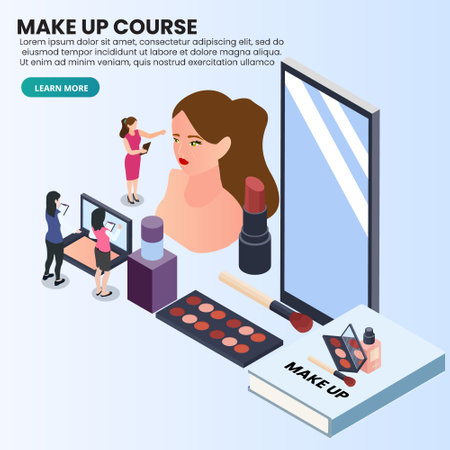 Make up course landing page isometric 3d vector concept for banner, website, illustration,etcのイラスト素材