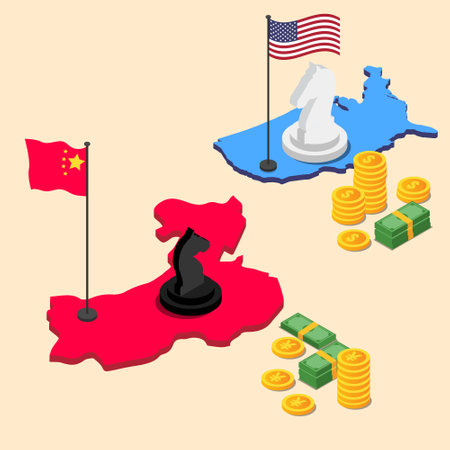 USA and China trading strategy isometric 3d vector concept for banner, website, illustration, landing page, flyer, etc.のイラスト素材