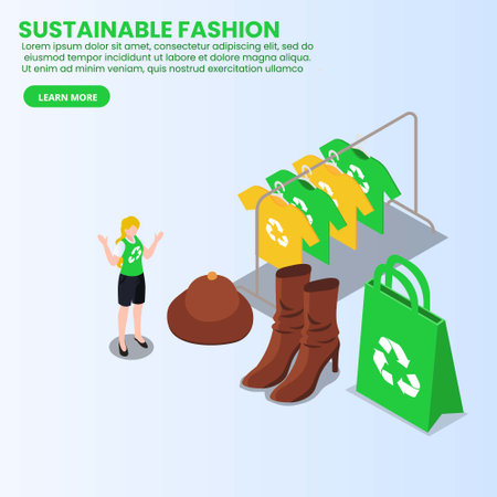 Sustainable fashion isometric 3d vector concept for banner, website, illustration, landing page, flyer, etc.のイラスト素材