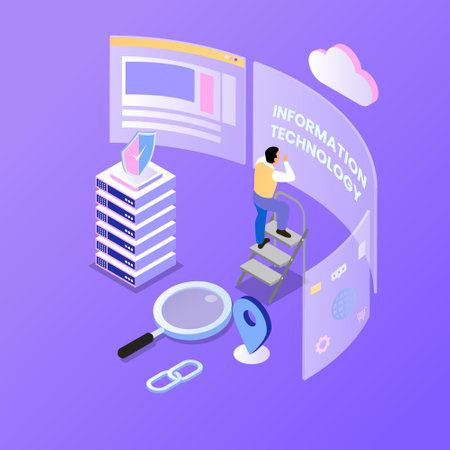 Information Technology IT sometric 3d vector concept for banner, website, illustration, landing page, flyer, etc.のイラスト素材