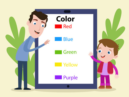Learning color vector concept: Male teacher teaching color to his student with digital tabletのイラスト素材