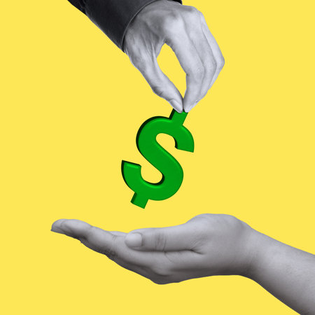 Give donate charity finance and grant 3d collage in magazine style. Contemporary art. Modern design