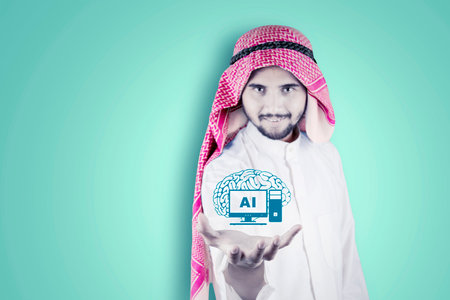 Arabian businessman using AI to help businessの写真素材