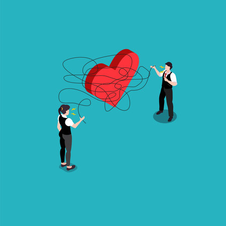 Angry couple with chaos in complicated problem isometric 3d vector illustration concept for banner, website, illustration, landing page, flyer, etc.のイラスト素材