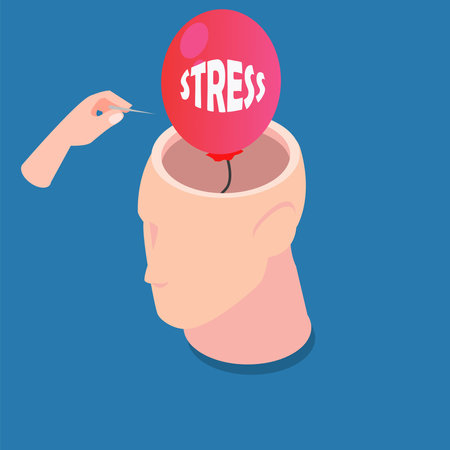 Solving problems of psychological pressure. Mental health isometric 3d vector illustration concept for banner, website, illustration, landing page, flyer, etc.のイラスト素材