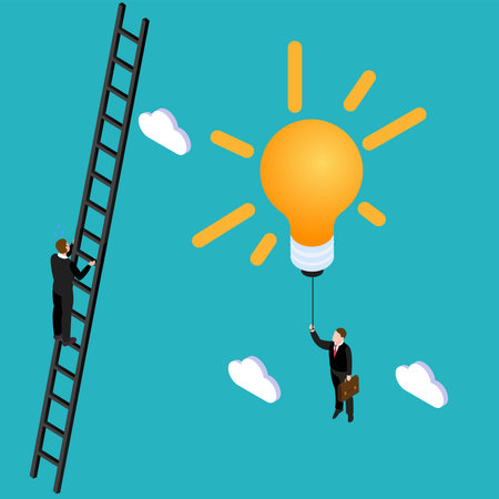 Businessman flying pass another businessman climbing a ladder isometric 3d vector illustration concept for banner, website, illustration, landing page, flyer, etc.のイラスト素材