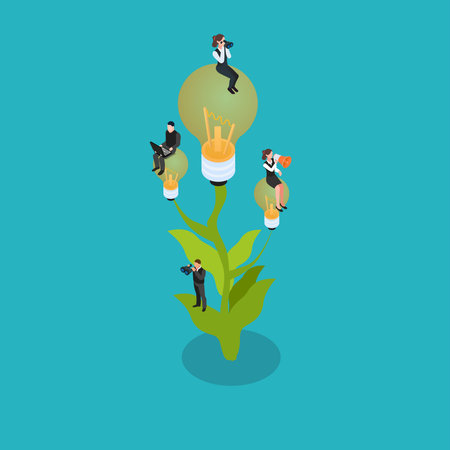 Developing creativity together in business team isometric 3d vector illustration concept for banner, website, illustration, landing page, flyer, etc.のイラスト素材