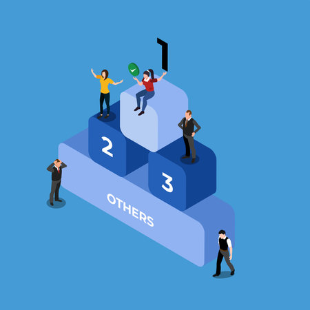 Business people on podium,winners and losers 3d isometric vector illustration concept for banner, website, landing page, ads, flyer templateのイラスト素材
