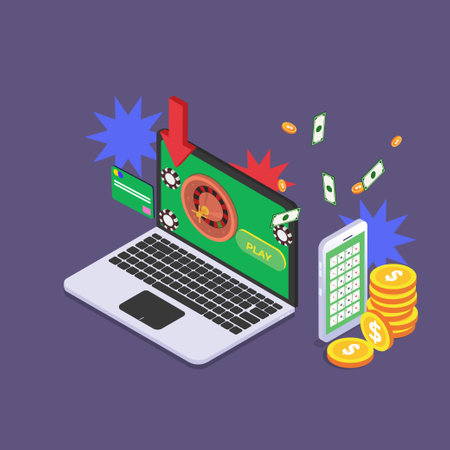 Online Casino and gambling 3d isometric vector illustration concept for banner, website, landing page, ads, flyer templateのイラスト素材