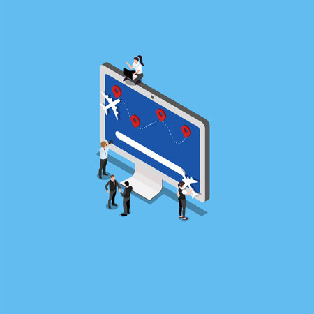 Online Services for Travelers 3d isometric vector illustration concept for banner, website, landing page, ads, flyer templateのイラスト素材