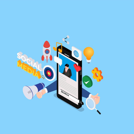 Social media online strategist 3d isometric vector illustration concept for banner, website, landing page, ads, flyer templateのイラスト素材