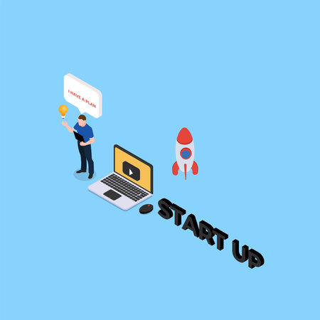 Businessman planning, prototyping and testing startup idea 3d isometric vector illustration concept for banner, website, landing page, ads, flyer templateのイラスト素材