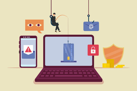 Cyber criminals phishing stealing private personal data 2d vector illustration concept for banner, website, illustration, landing page, flyer, etc.のイラスト素材