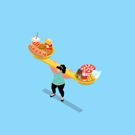 People unhealthy body from eating junk food 3d isometric vector illustration concept for banner, website, landing page, ads, flyer templateのイラスト素材