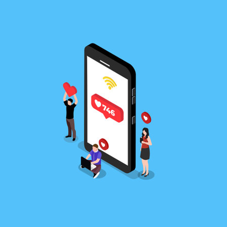 Social media strategy to get many likes 3d isometric vector illustration concept for banner, website, landing page, ads, flyer templateのイラスト素材