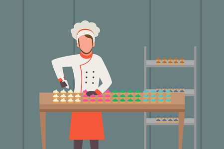 Chef making cup cakes 2d vector illustration concept for banner, website, illustration, landing page, flyerのイラスト素材