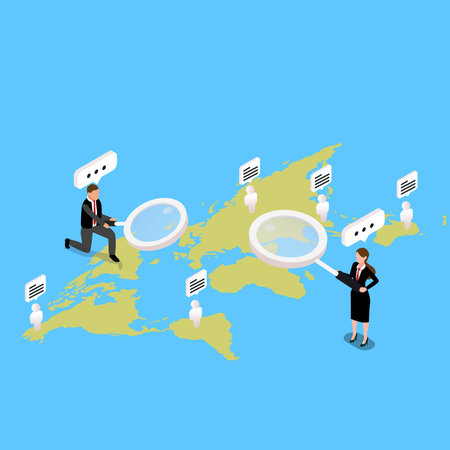 Head hunting - looking for employees or customers from around the world 3d isometric vector illustration concept for banner, website, landing page, ads, flyer templateのイラスト素材