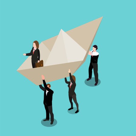 Leadership to lead business in crisis, teamwork or support to achieve targe 3d isometric vector illustration concept for banner, website, landing page, ads, flyer templateのイラスト素材