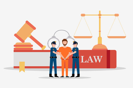 criminal trial in courtroom 2d vector illustration concept for banner, website, illustration, landing page, flyerのイラスト素材