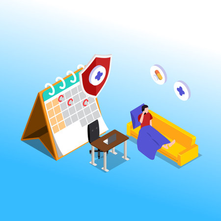 Sick Leave - Sick employee taking day off 3d isometric vector illustration concept for banner, website, landing page, ads, flyer templateのイラスト素材