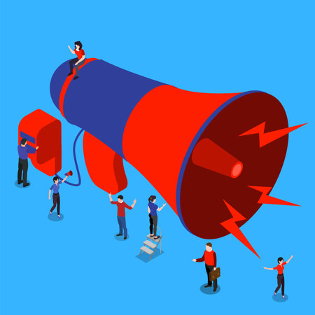 Social Web Megaphone Promotion marketer 3d isometric vector illustration concept for banner, website, landing page, ads, flyer templateのイラスト素材