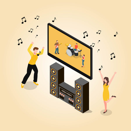 Happy Love couple sings songs 3d isometric vector illustration concept for banner, website, landing page, ads, flyer templateのイラスト素材