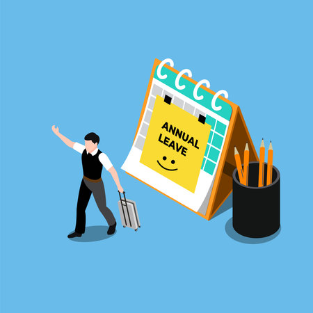 Employee taking annual leave 3d isometric vector illustration concept for banner, website, landing page, ads, flyer templateのイラスト素材