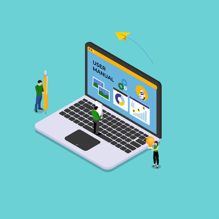 people study guide article on laptop screen 3d isometric vector illustration concept for banner, website, landing page, ads, flyer templateのイラスト素材