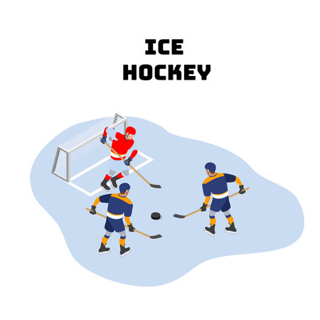 Ice hockey - winter sports 3d isometric vector illustration concept for banner, website, landing page, ads, flyer templateのイラスト素材