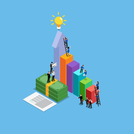 Business teamwork increase profit or success 3d isometric vector illustration concept for banner, website, landing page, ads, flyer templateのイラスト素材