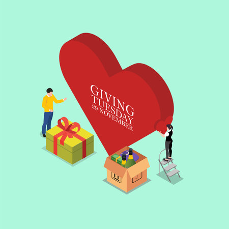 Happy Giving Tuesday Celebration 3d isometric vector illustration concept for banner, website, landing page, ads, flyer templateのイラスト素材