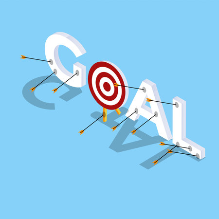 Miss target, goals vector success business strategy 3d isometric vector illustration concept for banner, website, landing page, ads, flyer templateのイラスト素材