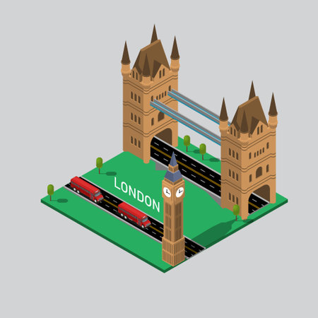 London bridge, Big Ben and red bus 3d isometric vector illustration concept for banner, website, landing page, ads, flyer templateのイラスト素材