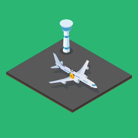 Locked airplane can not go anywhere at the airport 3d isometric vector illustration concept for banner, website, landing page, ads, flyer templateのイラスト素材